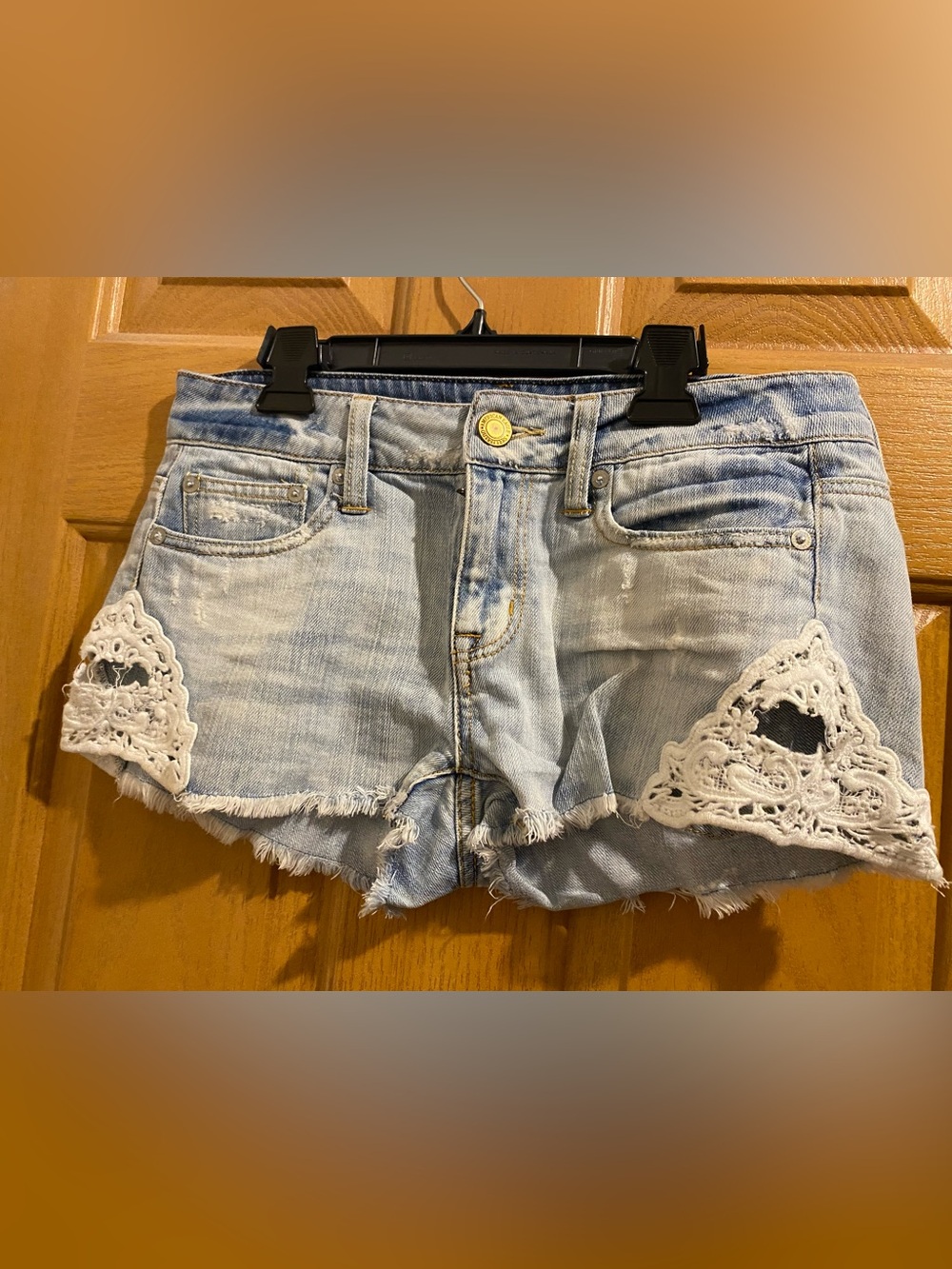 American Eagle Outfitters Light Blue Distressed Denim Jean Shorts